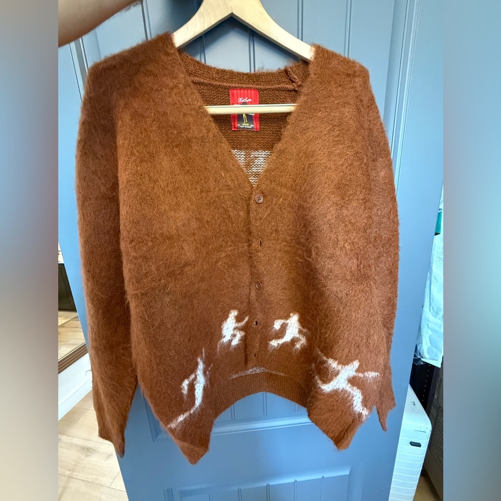 KidSuper Brown Cardigan Sweater with White Accents